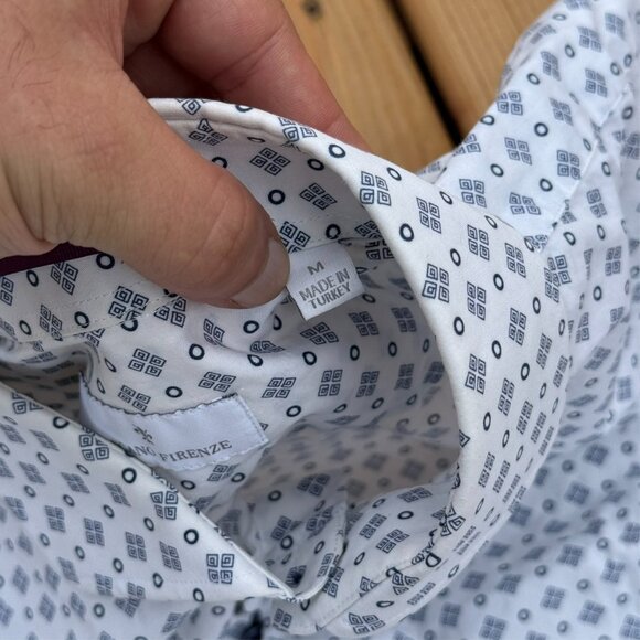 Toscano Fireze Dress Shirt Polka Dot Long Sleeve Button Up White Medium - Picture 6 of 7